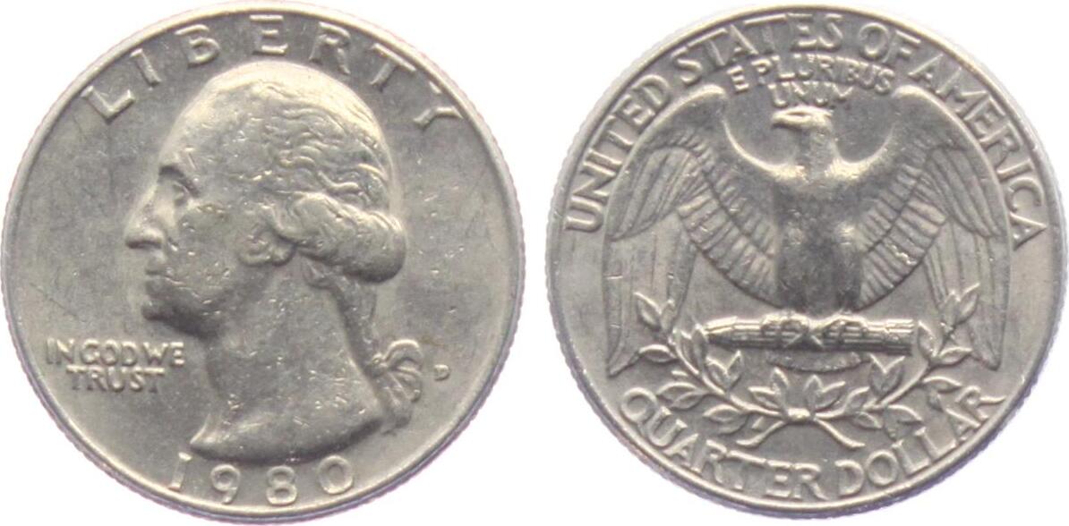 USA 1/4 Dollar - Quarter 1980 D Quarter - Washington VF | MA-Shops