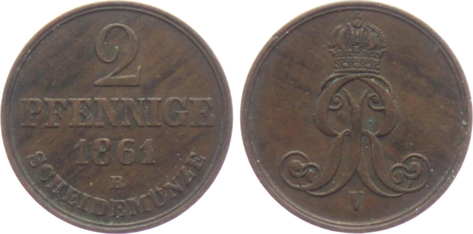 Hannover 2 Pfennig 1861B Georg V. (1851 - 1866) CH UNC | MA-Shops