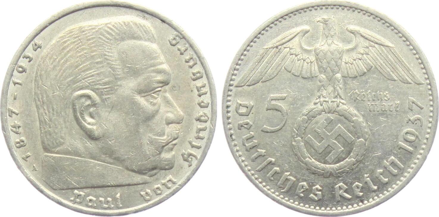 Was Sind 5 Reichsmark Wert Mit Hakenkreuz Kaiserreich 5 Reichsmark 1937 A Hindenburg - mit Hakenkreuz VF | MA-Shops