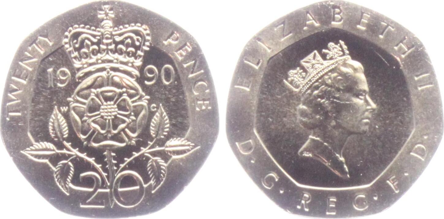 Großbritannien 20 Pence 1990 Rose Mit Krone - Blume - Natur Bu 