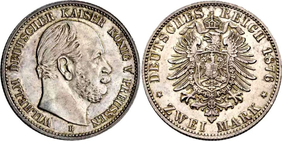 Preussen 2 Mark 1876 B Kaiser Wilhelm I. AU | MA-Shops