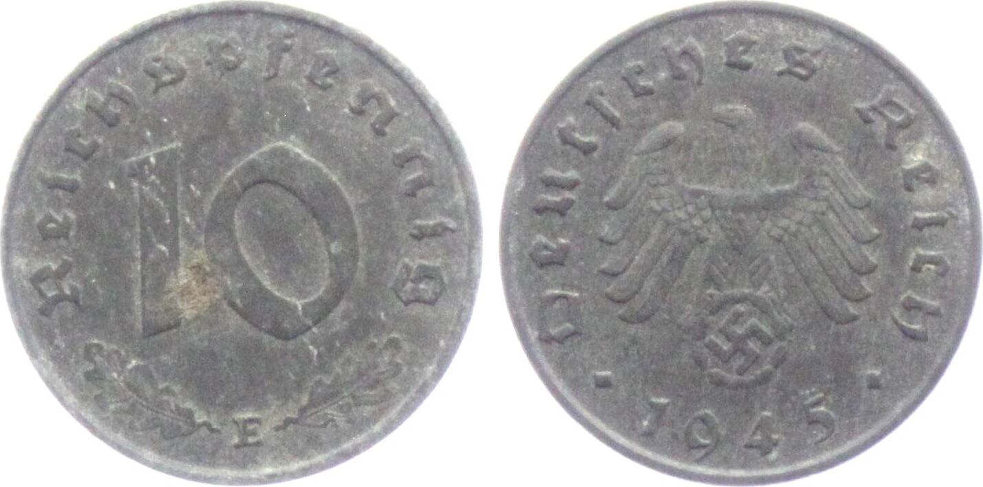 Drittes Reich 1945 E 10 Reichspfennig - mit Hakenkreuz aEF | MA-Shops