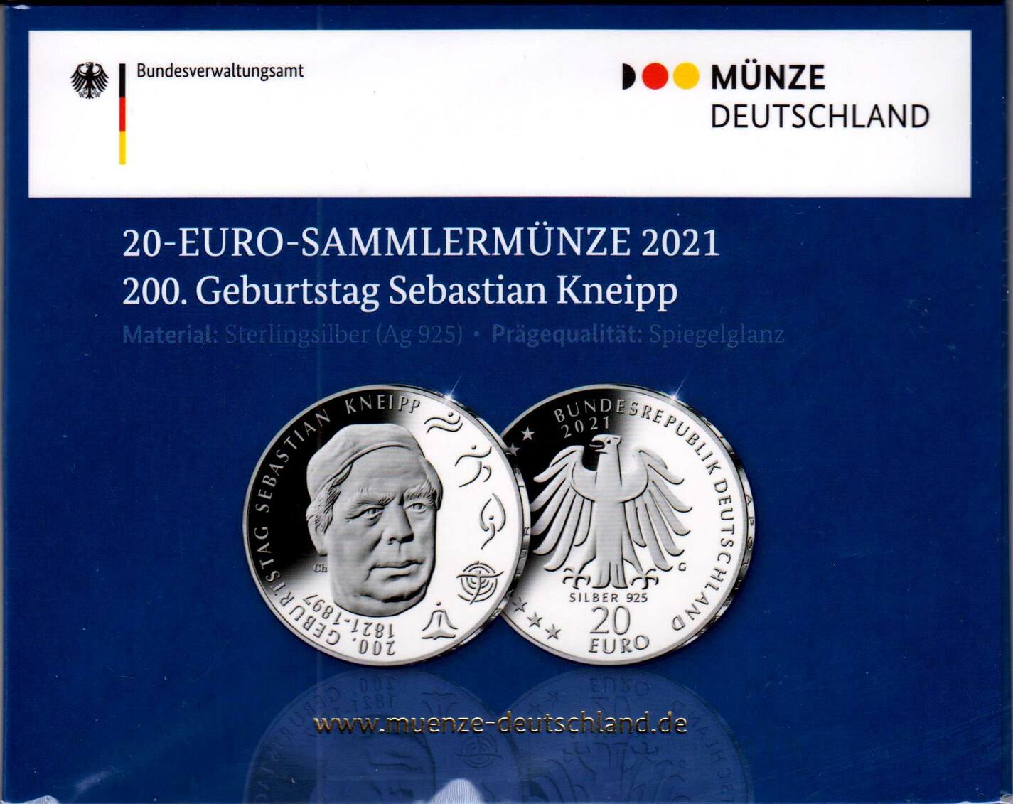 Deutschland 20 Euro 2021 Sebastian Kneipp Proof Im Original Folder 