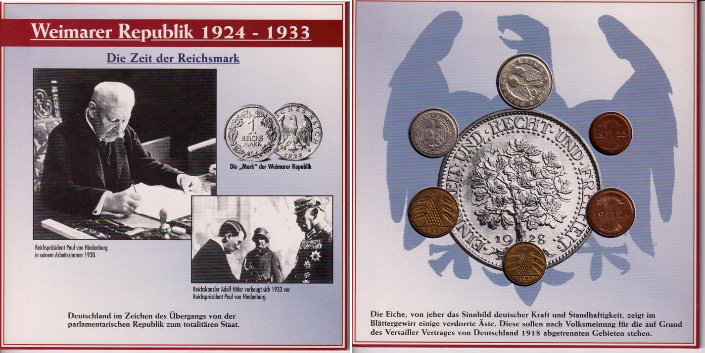 Weimarer Republik 1924 Bis 1929 KMS - 1,68 Reichsmark 1924-1929 Kursmünzensatz zur Zeit der Weimarer