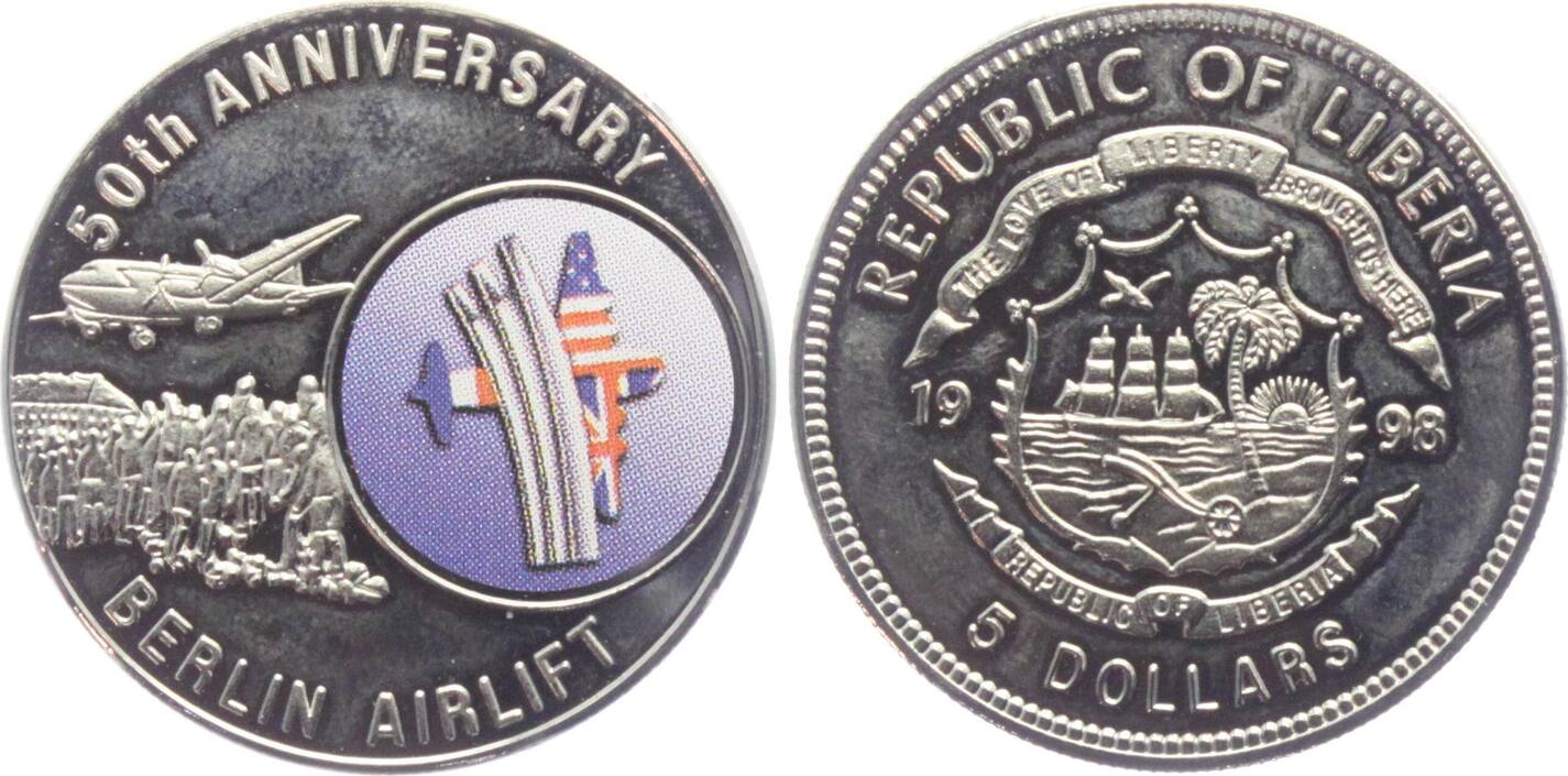 Liberia 5 Dollars 1998 50 Jahre Berliner Luftbr cke Flugzeug