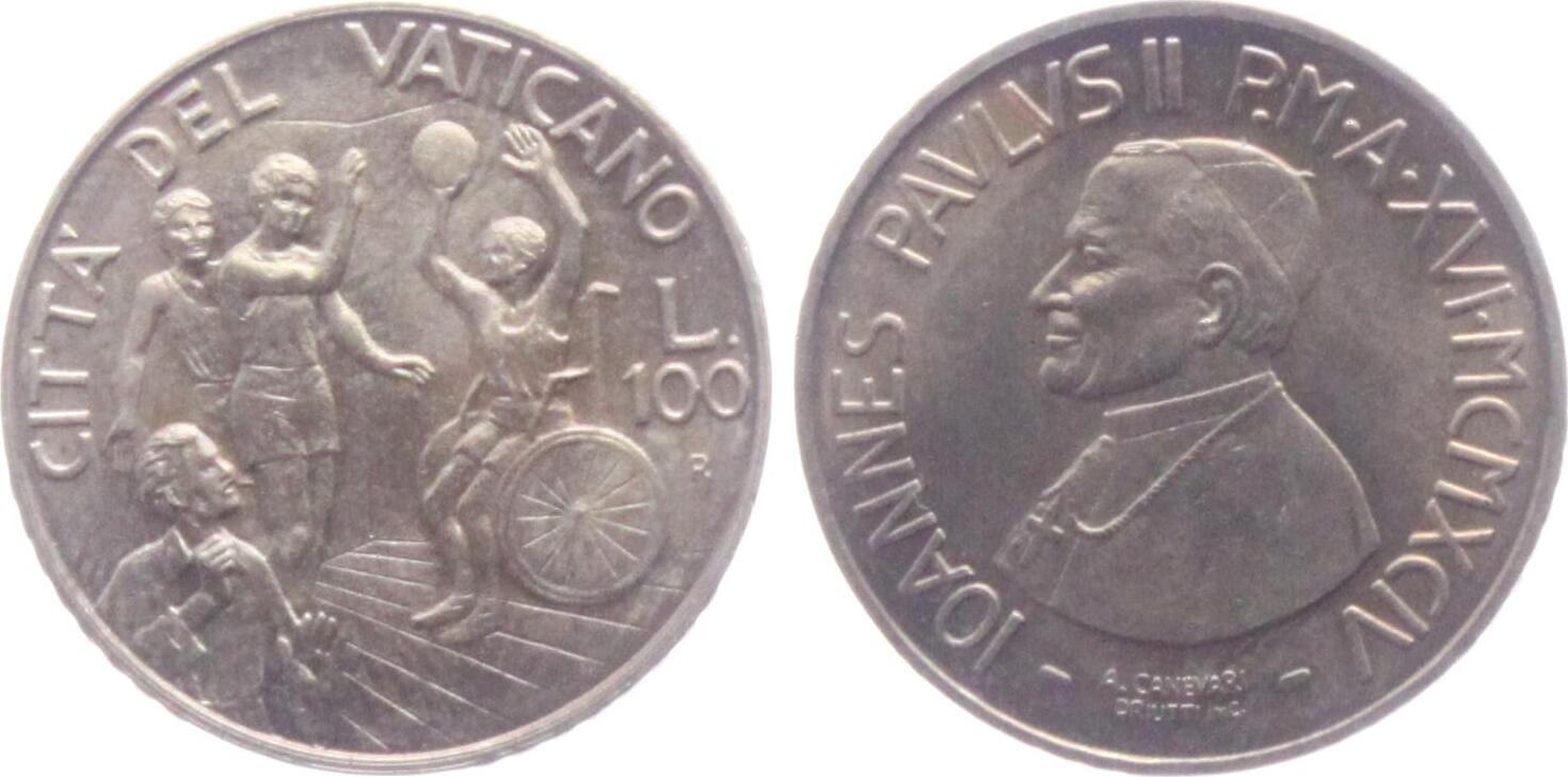 Vatikan 100 Lire 1994 Papst Johannes Paul II Sport Mit Behinderten