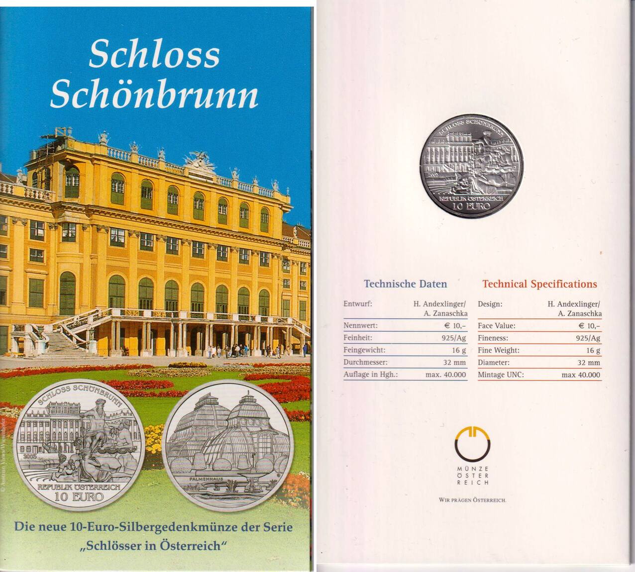 Österreich 10 Euro 2003 Silber-Gedenkmünze - Schloss Schönbrunn ...