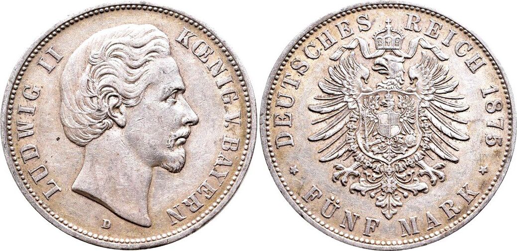 Bayern - Kaiserreich 1875 D 5 Mark König Ludwig II.von Bayern (1864 ...