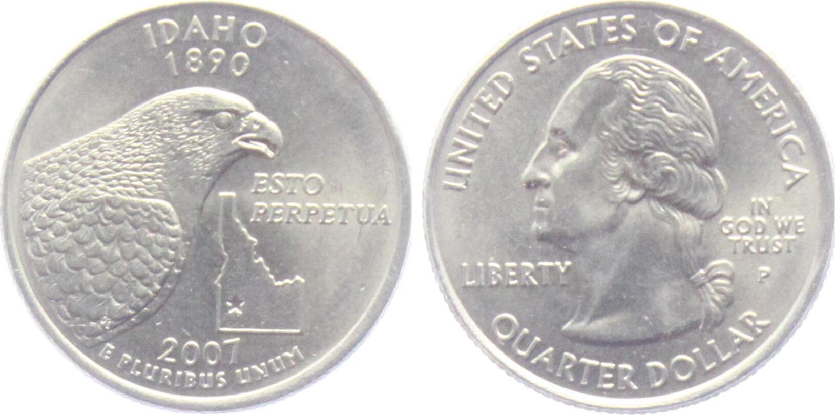 USA 1/4 Dollar - Quarter 2007 P Statehood Idaho - Esto Perpetua - Adler unc  | MA-Shops