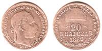 20 Krajczar 1869 GYF Österreich-Ungarn Kaiser Franz Joseph I. fast ss