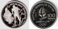 100 Francs 1991 Frankreich Silbermünze - Olympische Spiele 1992 in Albertville - Langlauf PP - in Kapsel