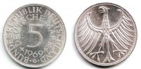 BRD 5 Mark 1969 G Silberadler ss 17.26 US$  +  11.49 US$ shipping