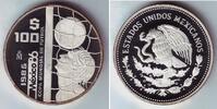 100 Pesos 1985 Mexico Fussball WM 1986 Mexico - Spieler mit Ball PP in Kapsel