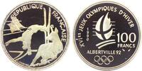 100 Francs 1990 Frankreich Olympische Spiele 1992 in Albertville - Trickski - Gams PP - in Kapsel