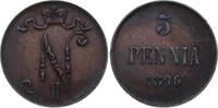 Finnland 5 Penniä 1 Alexander II. von Russland 1855-1881. -