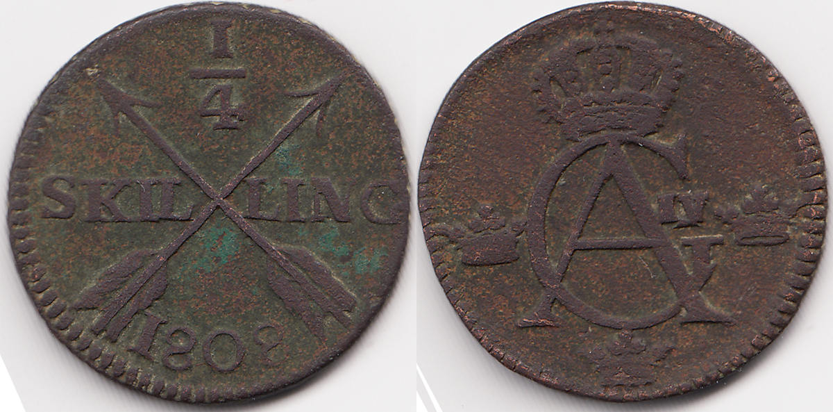 Schweden Sweden 1 4 Skilling 1808 Gustav IV Adolf 1792 1809 Fast