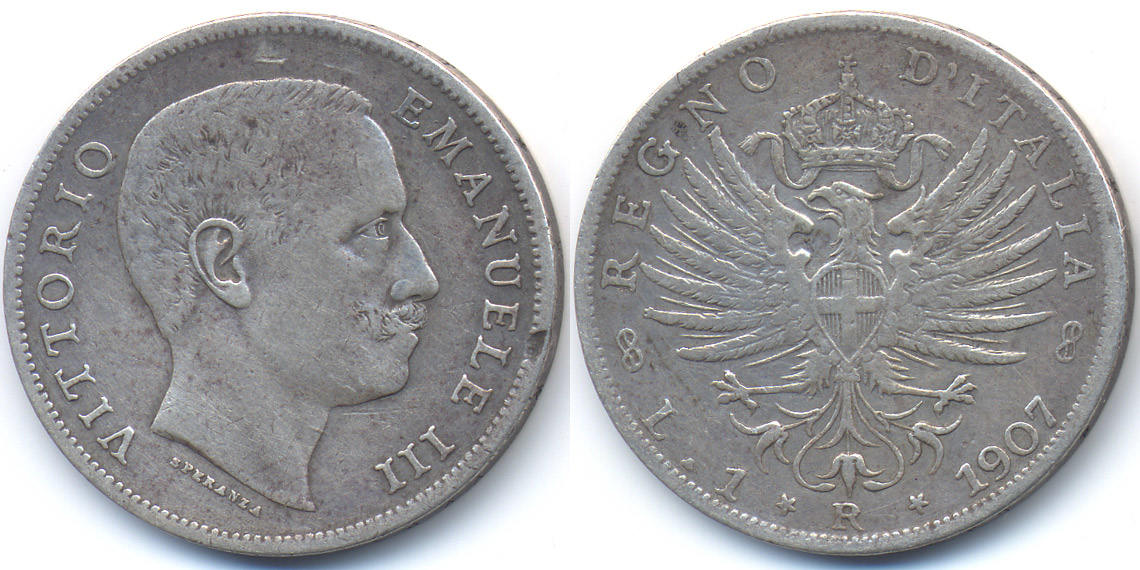 Italien - Italy 1 Lira 1907 R Viktor Emanuel III. 1900-1946 sehr schön ...