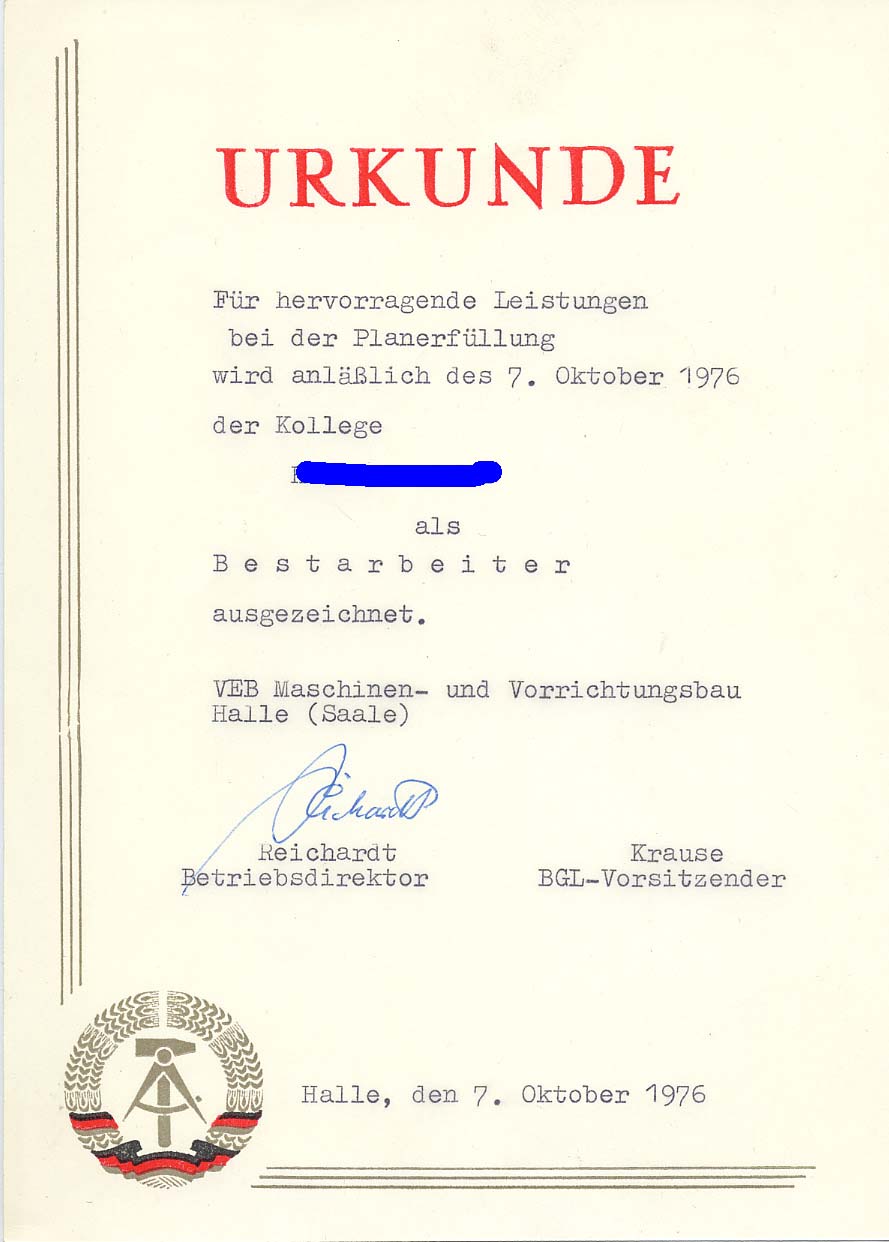 originale leere  DDR Urkunde Spartakiade
