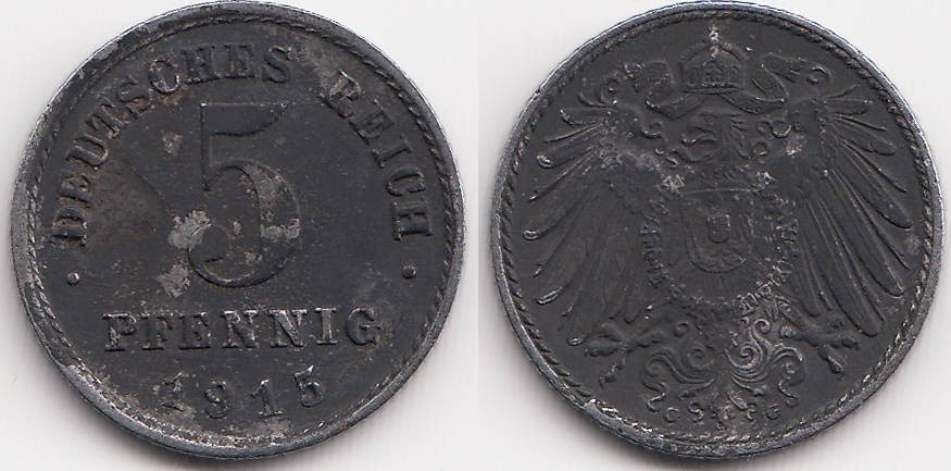 Ersatzmünze 1.WK 5 Pfennig 1915 G Eisen EF | MA-Shops