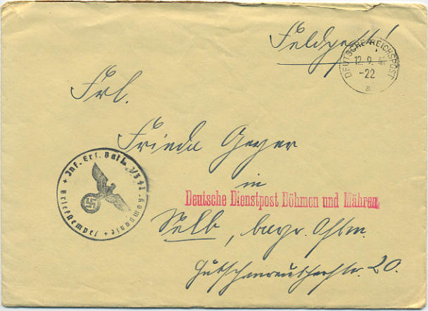 Böhmen - Feldpost 1941 Feldpost Kuvert Deutsche Dienstpost Böhmen und ...