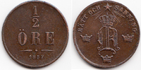 1/2 Oere 1857 Schweden - Sweden Oscar I. 1844-1859 sehr schön/vorzüglich - minimal fleckig