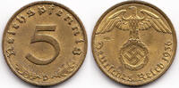 5 Reichspfennig 1936 D Drittes Reich Kupfer/Aluminium vorzüglich - winziger Schrötlingsfehler