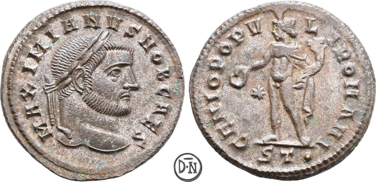 Galerius Caesar (293-305) Follis 298-299 n. Chr. Ticinum, Portrait ...