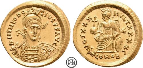 Theodosius II (402-450) Solidus 430-440 n. Chr. Constantinopolis, Büste / Constantinopolis auf Thron