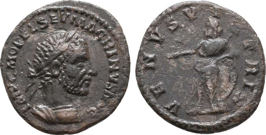 Macrinus AE-Denar 217-218 n. Chr. zeitgenössische Fälschung, hybride ...