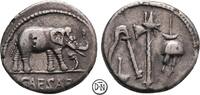 C. Julius Caesar (+ 44 v. Chr.) Heeresmünzstätte, Elefant / Priestergeräte, attraktives Exemplar, Denar 49 v. Chr. ss