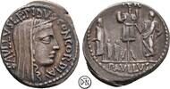 L. Aemilius Lepidus Paullus Denar Rom, Kopf der Concordia / Tropaeum und Perseus von Makedonien, schöne Patina, -