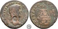 Elagabal (218-222) Lokalbronze Zeugma (Kommagene), Kopf / Zeus-Heiligtum mit Säulengängen und Bäumen, -