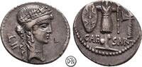 C. Julius Caesar (+ 44 v. Chr.) Heeresmünzstätte, Venuskopf / Tropaeum aus gallischen Waffen, hübsche Tönung, Denar 48 v. Chr. ss