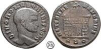 Divus Romulus (+ 309) Follis Roma, Kopf / Rundtempel, Sohn des Maxentius, gutes Portrait, selten, -