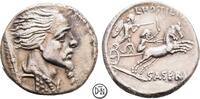 L. Hostilius Saserna (Münzmeister) Denar 48 v. Chr. Roma, Kopf des Vercingetorix (?) / Gallische Str