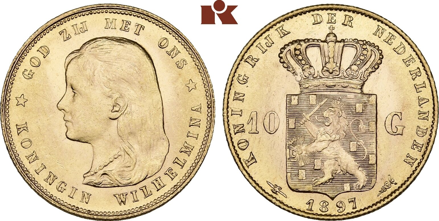 NIEDERLANDE 10 Gulden 1897 Wilhelmina 1890 1948 EF MA Shops