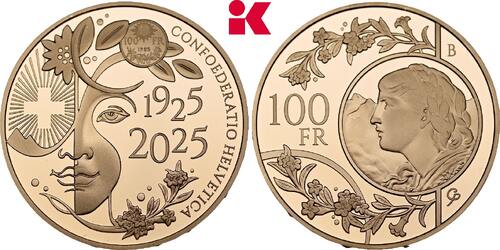 SCHWEIZ 100 Franken 2025 B, Bern. Auflage: 2.500 Exemplare. Polierte Platte im Originaletui mit Zert