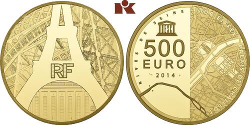 FRANKREICH 500 Euro (5 Unzen) 2014. 5. Republik seit 1958. Proof im Originaletui mit Zertifikat.