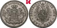 HAMBURG 2 Mark 1876. Freie und Hansestadt. Min. Reste von Zaponlack, CH UNC