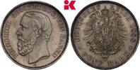 BADEN 5 Mark 1888, Sehr selten in dieser Erhaltung. Prachtexemplar. Friedrich I., 1852-1907. Feine Patina, CH UNC