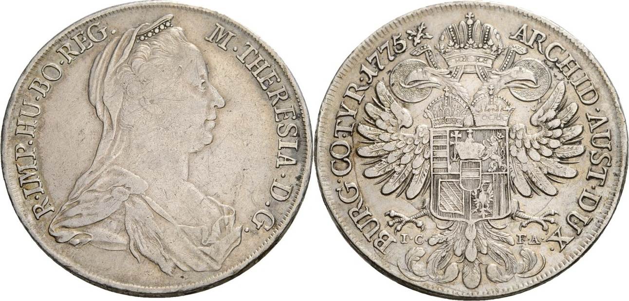 Habsburg Taler IC-FA, Wien 1775 Maria Theresia, 1740-1780 VF- / VF min.  berieben Русские монеты из драгоценных