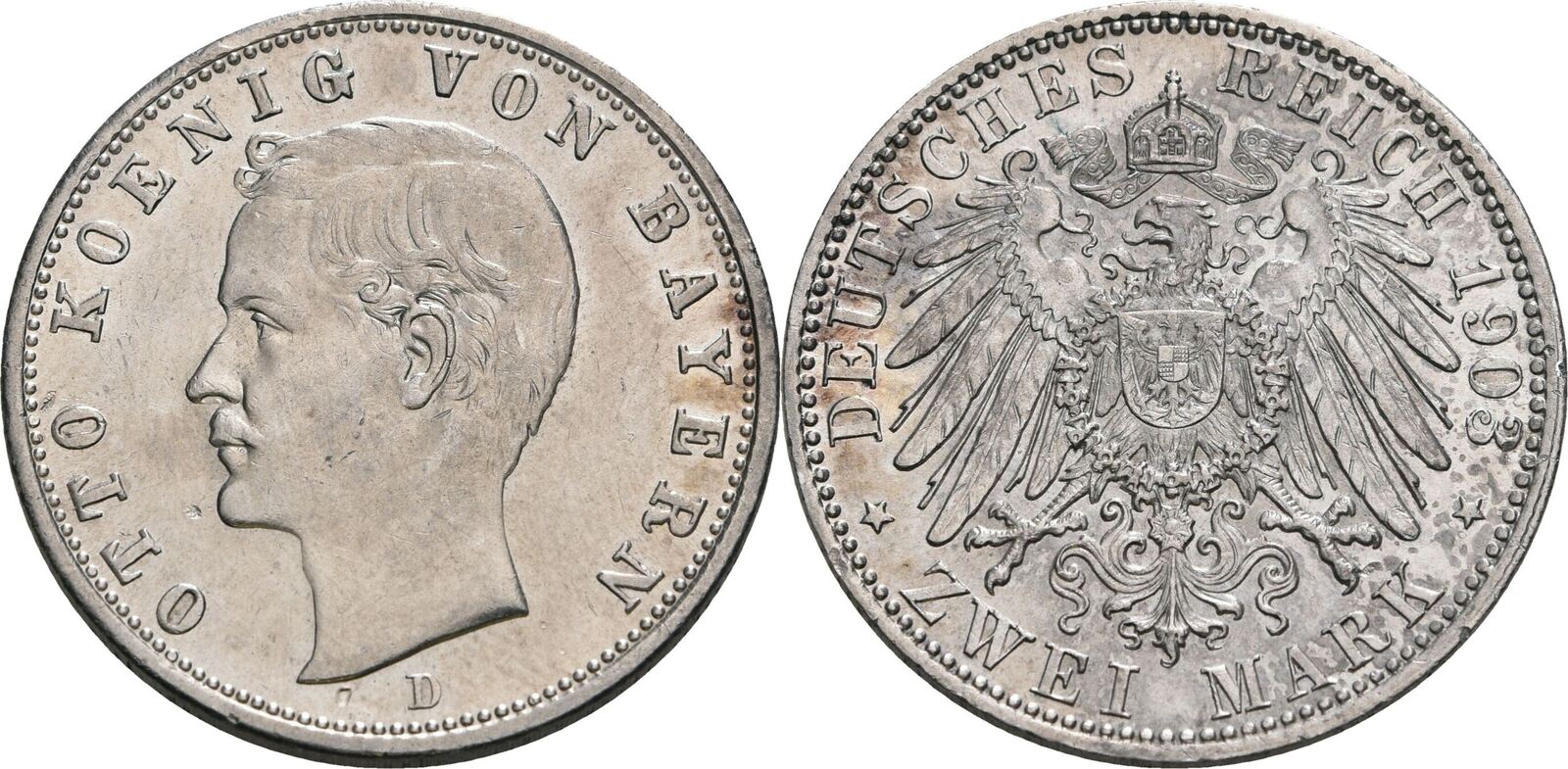 Bayern 2 Mark 1903 D, München Otto II., 1886-1913 aEF / AU, kl. Kratzer ...