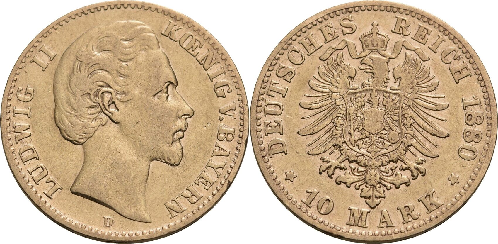 Bayern 10 Mark D, München 1880 Ludwig II., 1864-1886 VF | MA-Shops