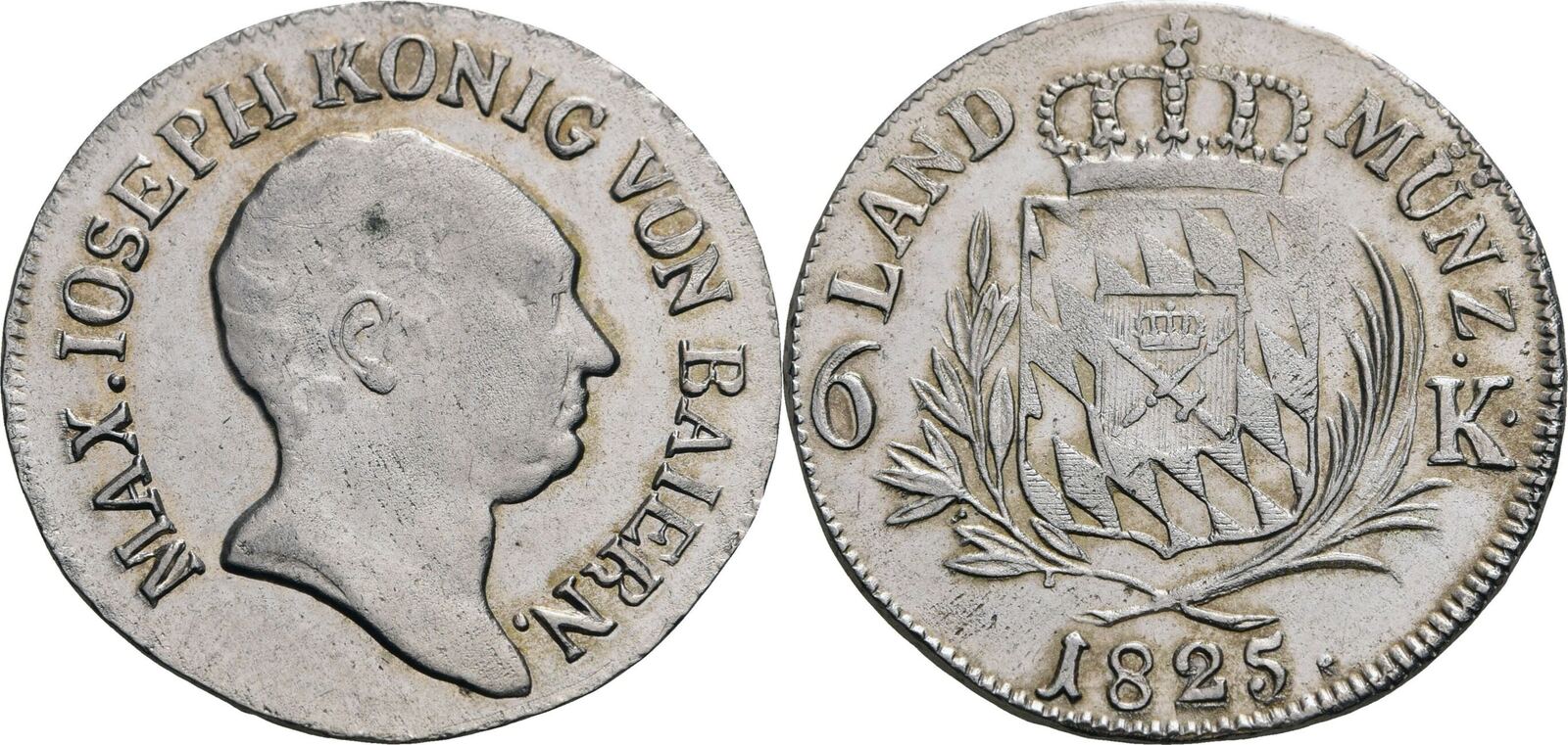 Bayern 6 Kreuzer, München 1825 Maximilian I. (iv.) Joseph, 1799-1806 