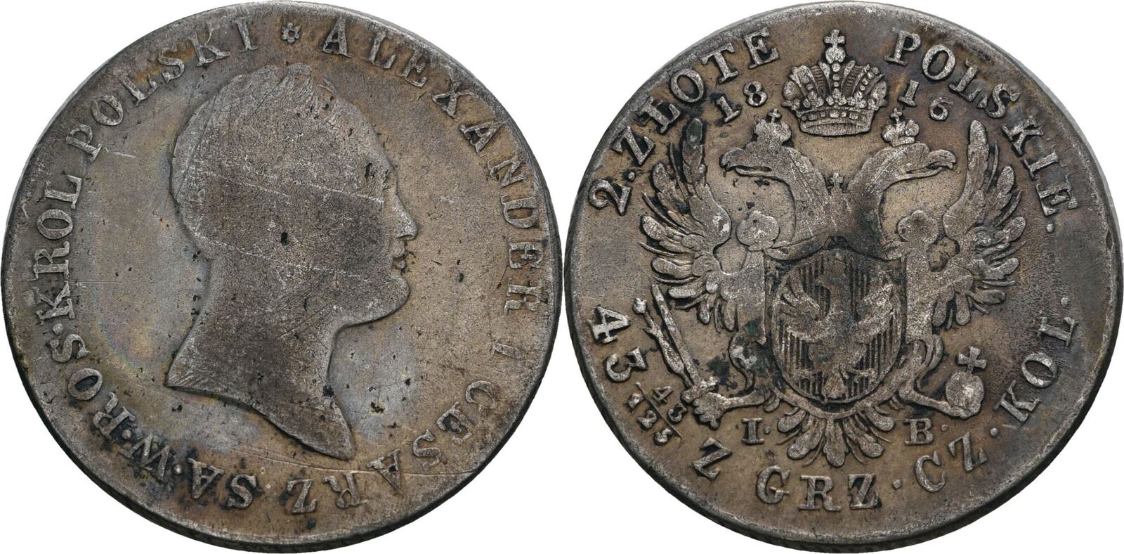 Polen, Königreich 2 Zloty IB, Warschau 1816 Alexander I. von Rußland
