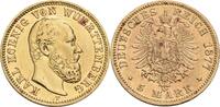 5 Reichsmark F, Stuttgart 1877 Württemberg Karl, 1864-1891 ss, berieben, min. Randfehler, Kratzer u. Flecken