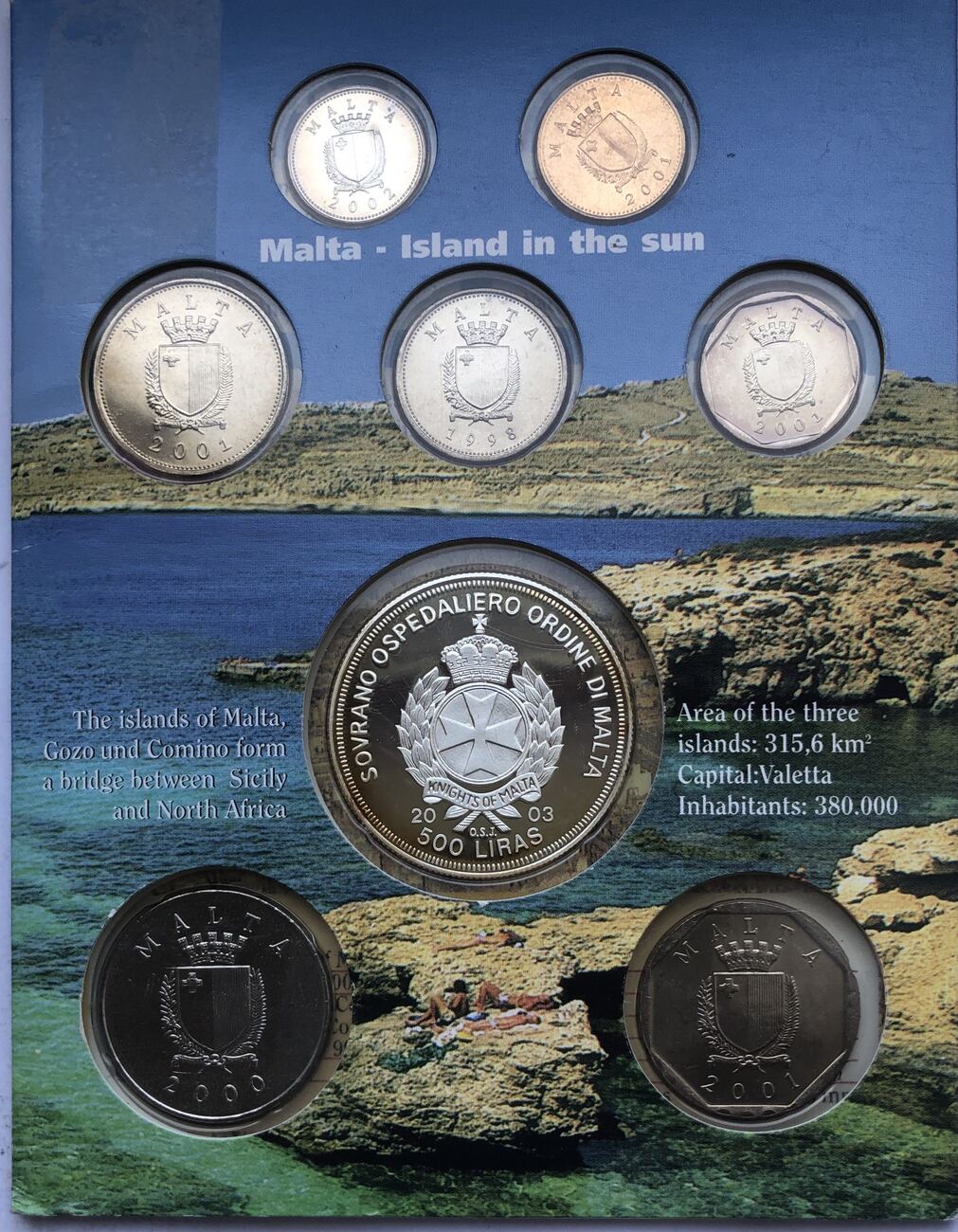 1Cent bis Lm 1 + 500 Liras 1998 - 2003 Neue Währung von Malta 1Cent, 2C ...