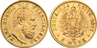 Württemberg 5 Mark 1877 F König Karl VF