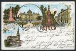 AK Krefeld, Postamt, Marienkirche, Kaiser Wilhelm Denkmal, Theater 1897 gebraucht -