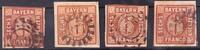 Bayern Bayern 4 II (4x) gestempelt kleines Lot gMR und oMR MiNr. 4 II (4x) gestempelt kleines Lot gMR und oMR -